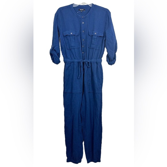 Madewell women 6 Lightspun Tapered Leg Jumpsuit Coastal Blue cotton MC943 gauze - Picture 4 of 13